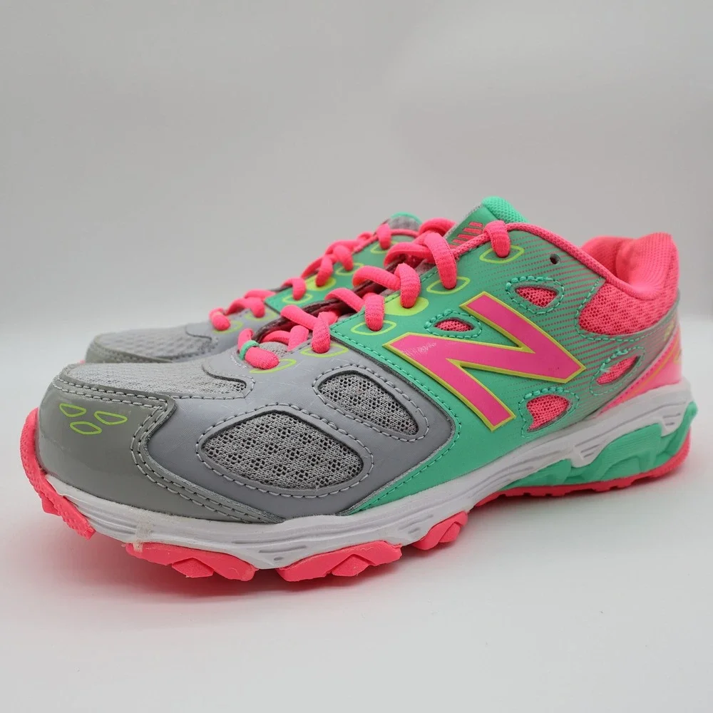 New Balance 680v3 Running Shoes Kids 4 Grey Green Pink KR680GKY Sneaker
